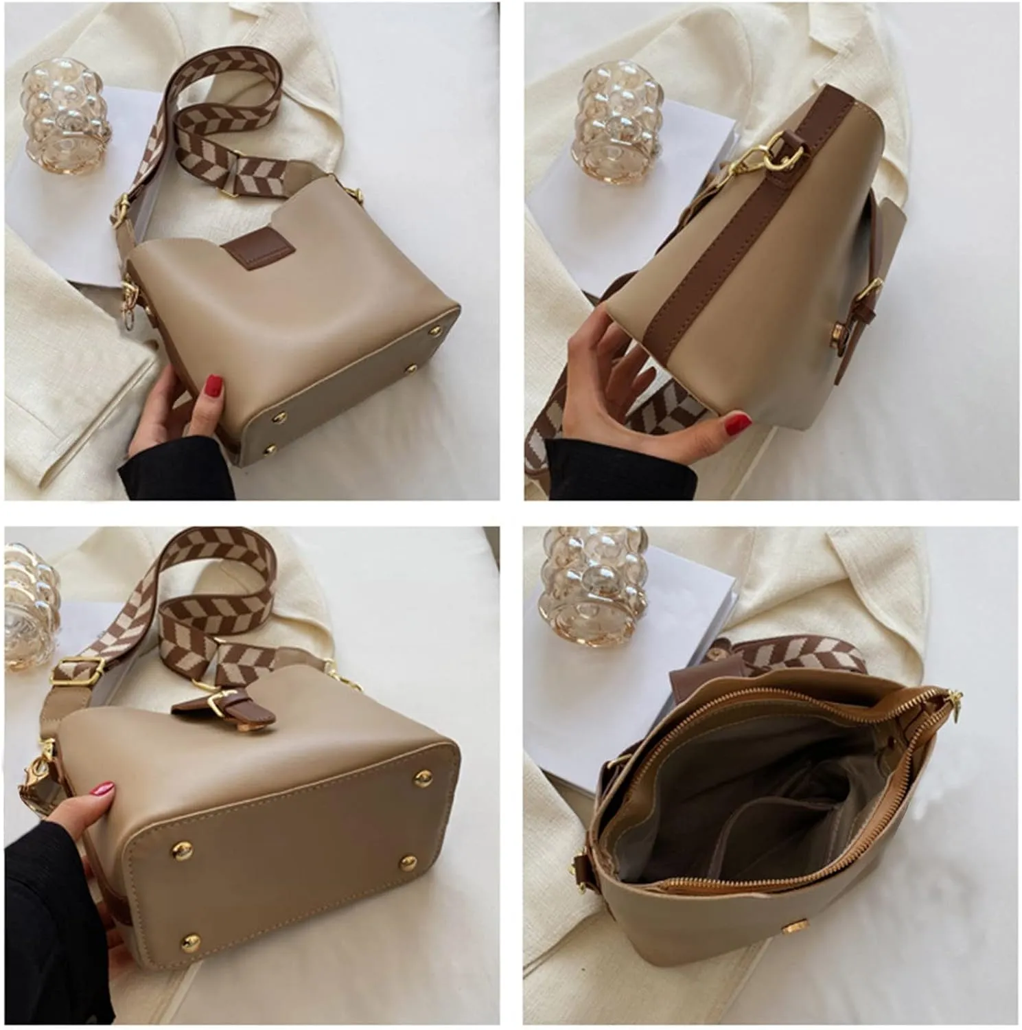 Purses for Women Crossbody Anti Theft Fashion Cotton Canvas Handbags Tote Purses Trendy Clutch Saddle Bag(Khaki)