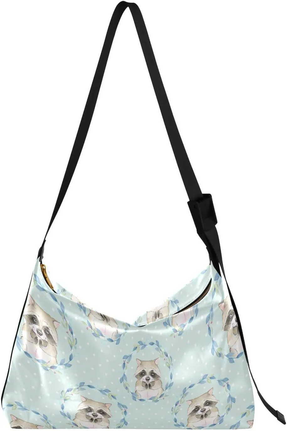 Raccoon and Floral Wreath Hobo Crossbody Bags for Women Leather Large Shoulder Bag Cross Body Trendy Womens Tote Bags Handbag for Travel Shopping