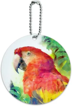 Rainforest Macaw Parrot Tropical Watercolor Round Luggage Card Carry-On ID Tag