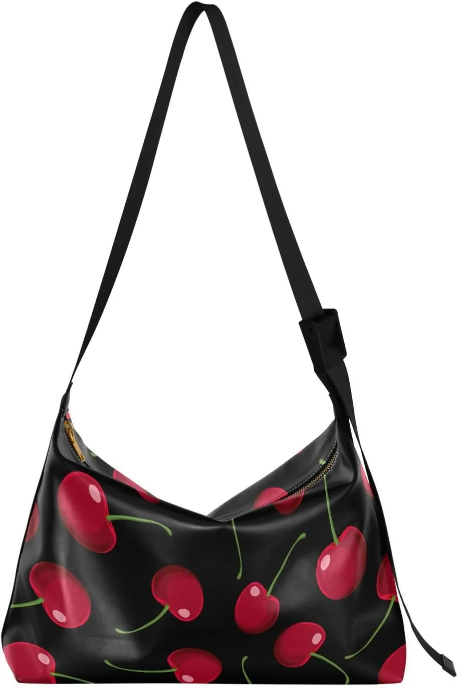 Red Cherries Pattern Hobo Crossbody Bags for Women Leather Large Shoulder Bag Cross Body Fruit Trendy Womens Tote Bags Handbag for Travel Shopping