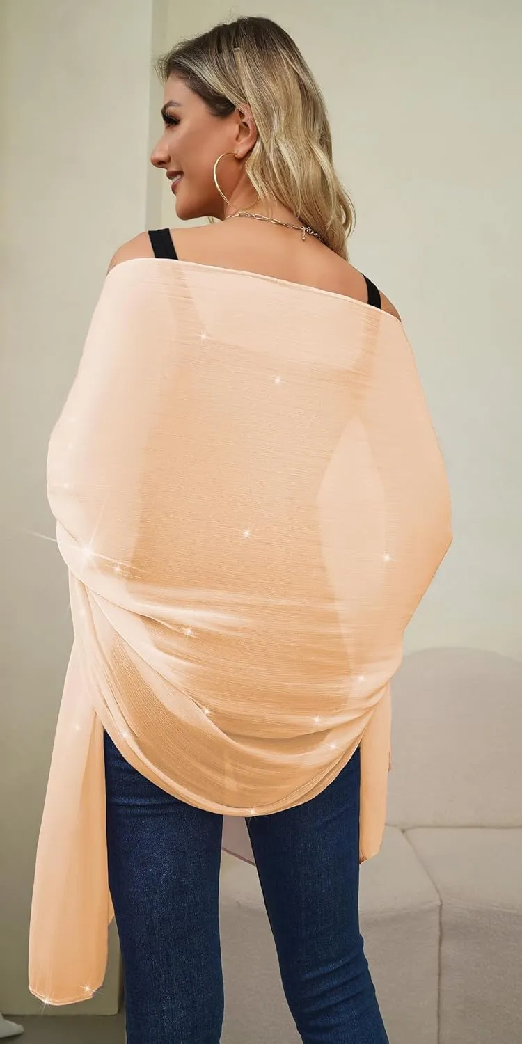 REEMONDE Shawl Wraps for Women Shine Chiffon Shawls Hijab Scarf Sarong Bridal Wedding Wraps Shawls for Evening Dresses