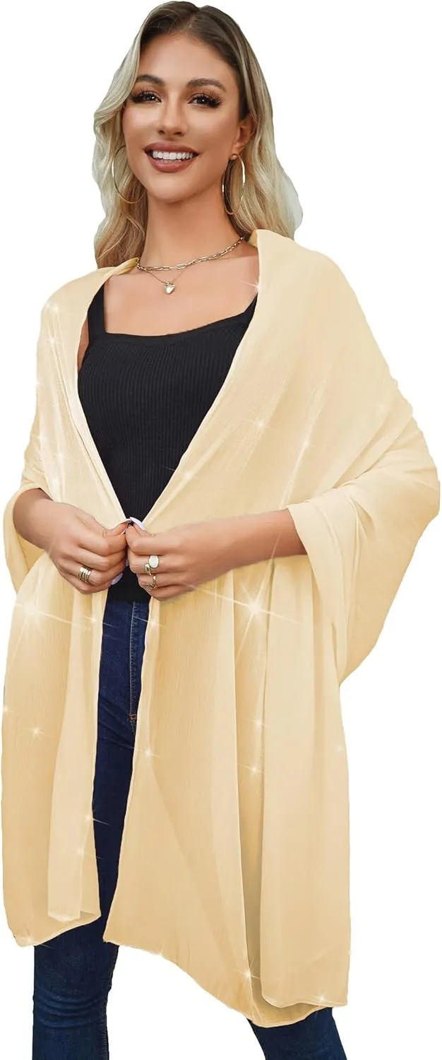 REEMONDE Shawl Wraps for Women Shine Chiffon Shawls Hijab Scarf Sarong Bridal Wedding Wraps Shawls for Evening Dresses