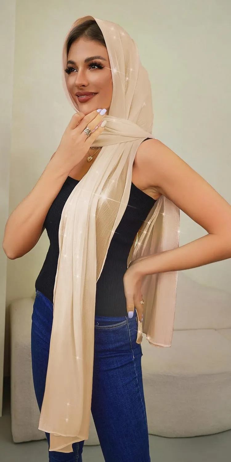 REEMONDE Shawl Wraps for Women Shine Chiffon Shawls Hijab Scarf Sarong Bridal Wedding Wraps Shawls for Evening Dresses