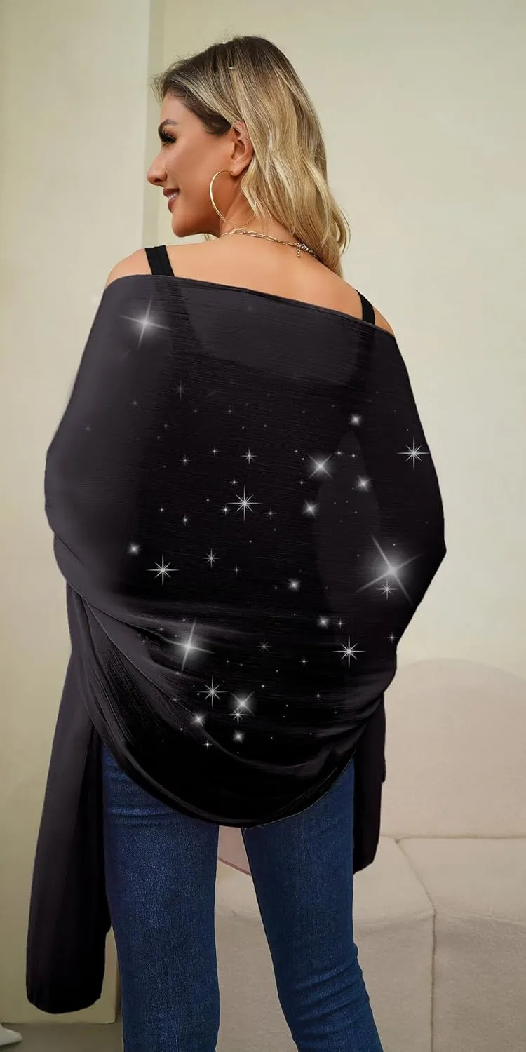 REEMONDE Shawl Wraps for Women Shine Chiffon Shawls Hijab Scarf Sarong Bridal Wedding Wraps Shawls for Evening Dresses