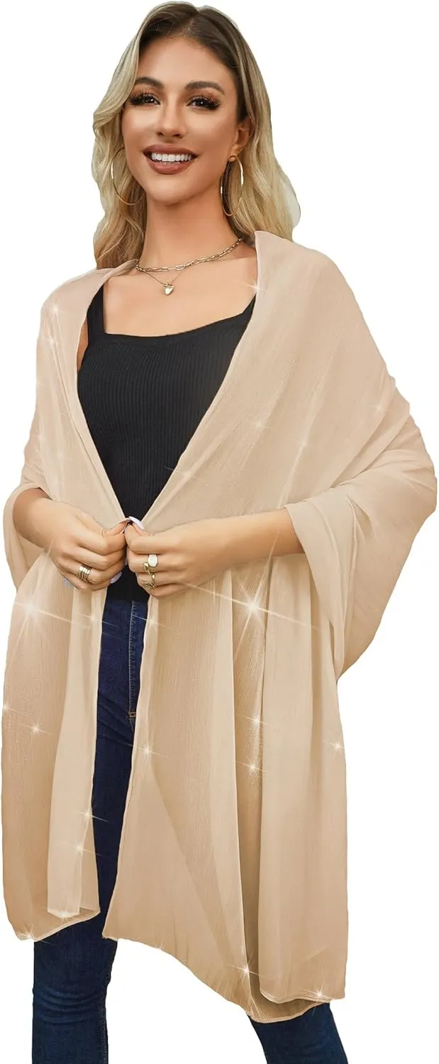 REEMONDE Shawl Wraps for Women Shine Chiffon Shawls Hijab Scarf Sarong Bridal Wedding Wraps Shawls for Evening Dresses