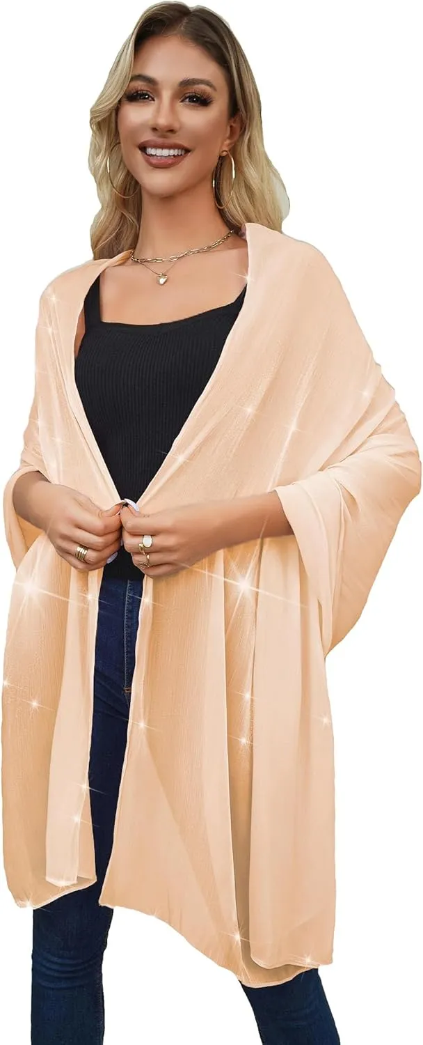 REEMONDE Shawl Wraps for Women Shine Chiffon Shawls Hijab Scarf Sarong Bridal Wedding Wraps Shawls for Evening Dresses