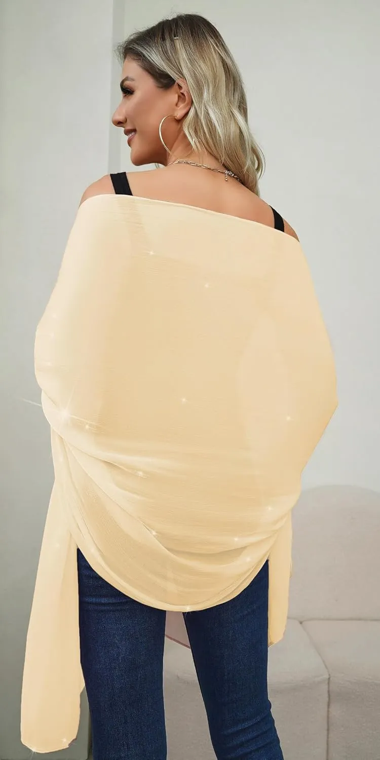 REEMONDE Shawl Wraps for Women Shine Chiffon Shawls Hijab Scarf Sarong Bridal Wedding Wraps Shawls for Evening Dresses