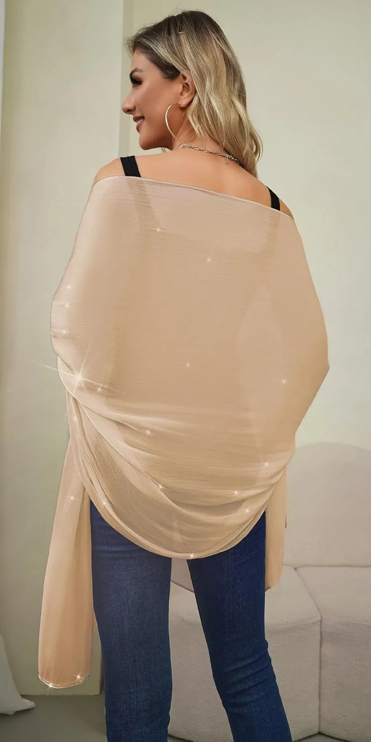 REEMONDE Shawl Wraps for Women Shine Chiffon Shawls Hijab Scarf Sarong Bridal Wedding Wraps Shawls for Evening Dresses
