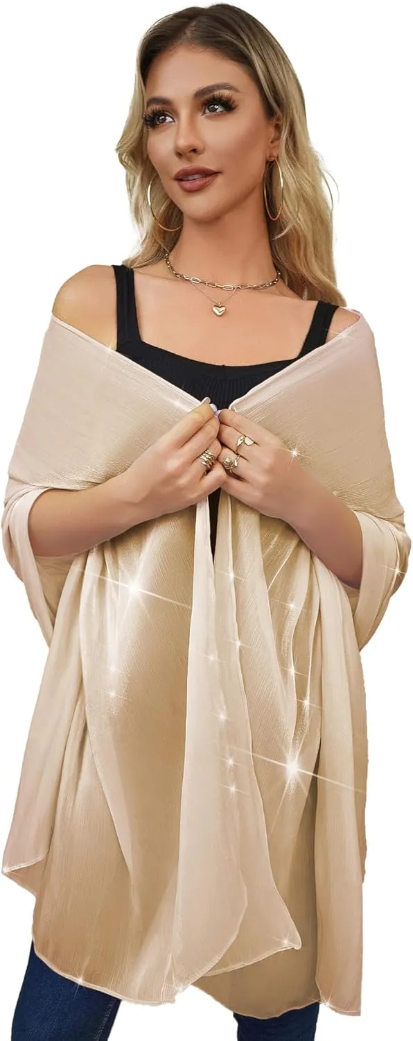 REEMONDE Shawl Wraps for Women Shine Chiffon Shawls Hijab Scarf Sarong Bridal Wedding Wraps Shawls for Evening Dresses