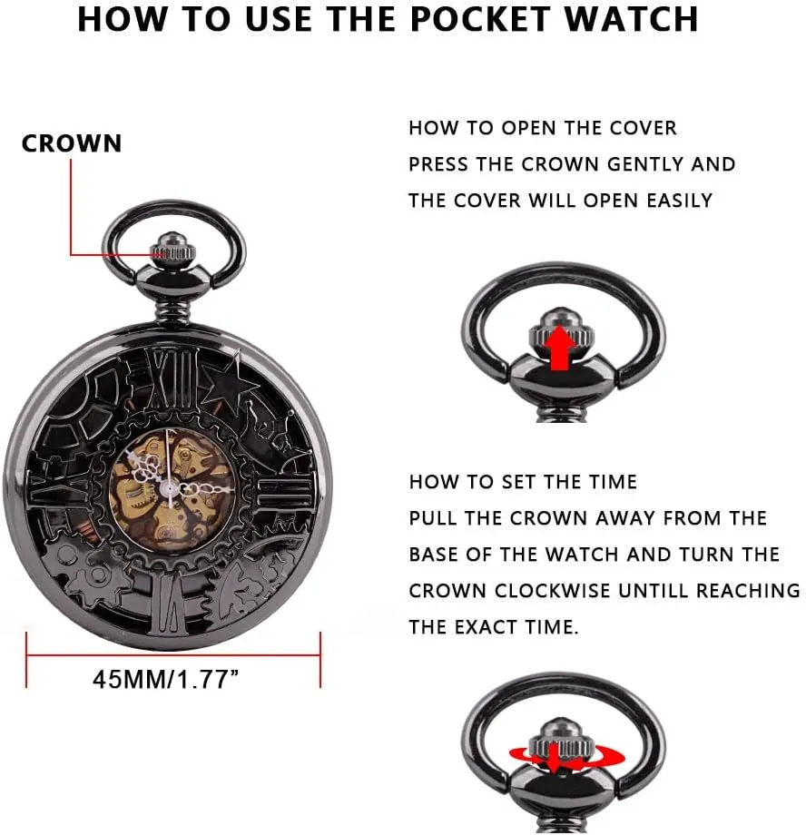 Retro and Classical Design Green Flower Mechanical Pocket Watch, Roman Digital Dial Men's Mechanical Pocket Watch