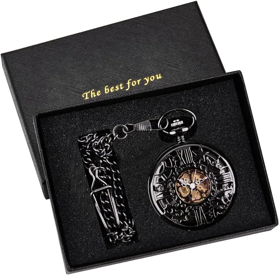 Retro and Classical Design Green Flower Mechanical Pocket Watch, Roman Digital Dial Men's Mechanical Pocket Watch
