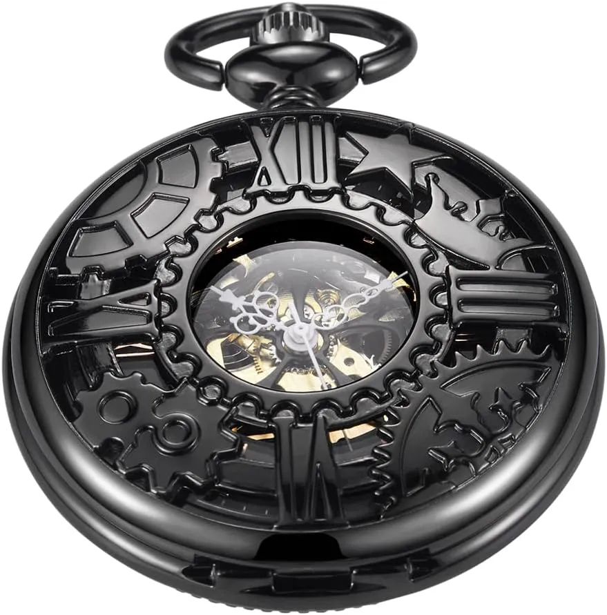 Retro and Classical Design Green Flower Mechanical Pocket Watch, Roman Digital Dial Men's Mechanical Pocket Watch