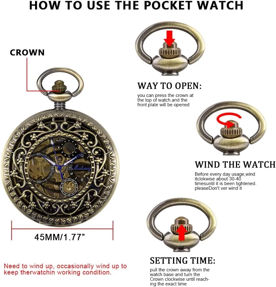 Retro and Classical Design Green Flower Mechanical Pocket Watch, Roman Digital Dial Men's Mechanical Pocket Watch