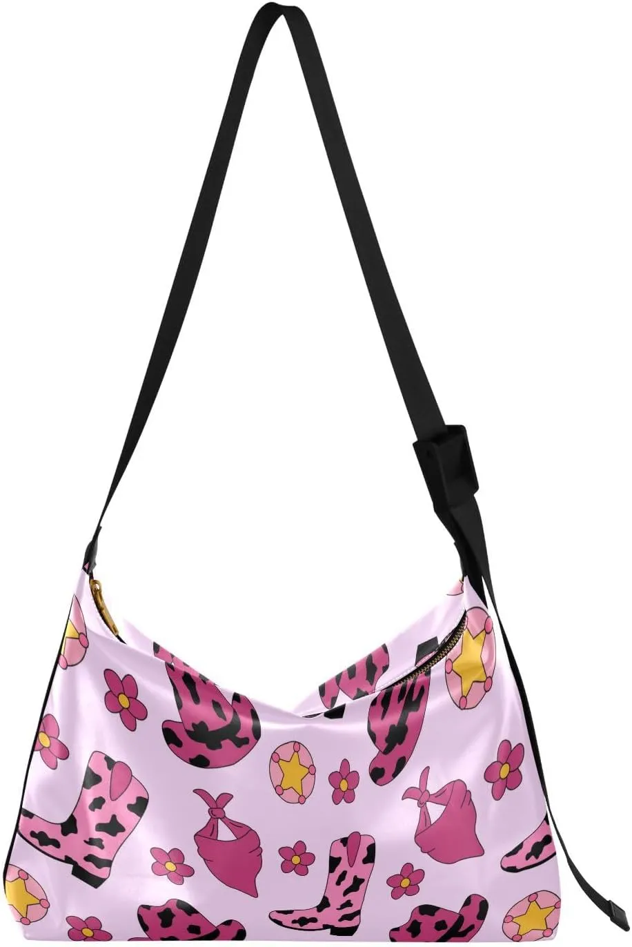 Retro Cowgirl Pink Hobo Crossbody Bags for Women Leather Large Shoulder Bag Cross Body Trendy Womens Tote Bags Handbag for Travel Shopping