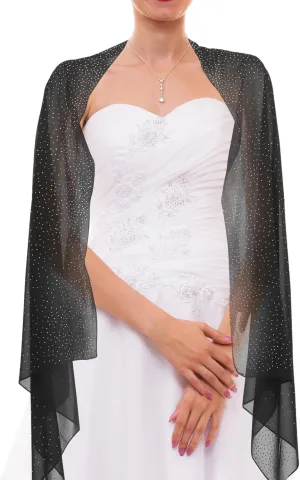 Rhinestone Shawl Wrap for Women Elegant Chiffon Cover Up for Evening Dresses Wedding Events Sparkly Formal Cape Versatile Dressy Scarf Comfortable and Stylish Accessory