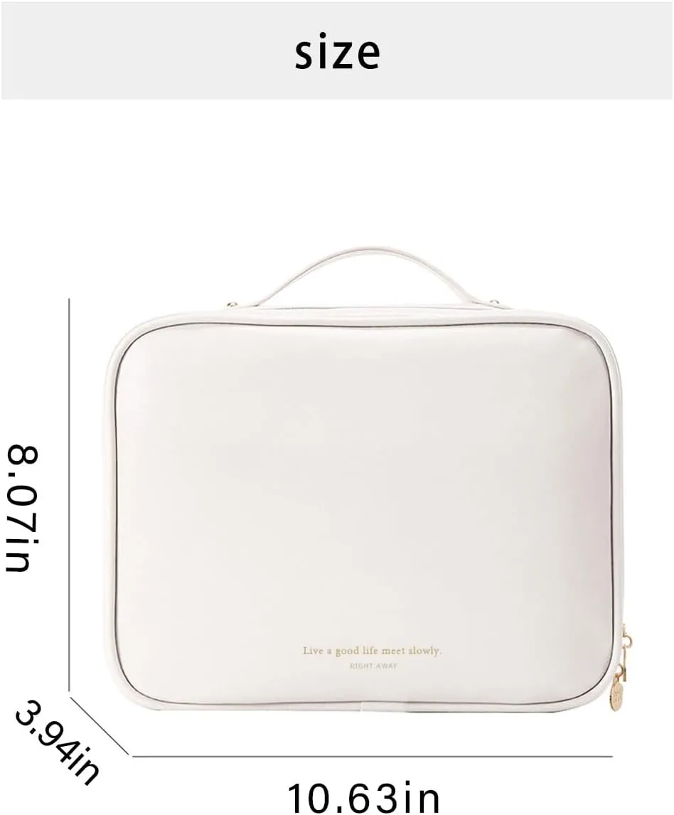 RIGHT AWAY Travel Toiletry Bag for Women, Makeup Bag& Cases, Waterproof Makeup Organizer Cosmetic Bag with Compartments,Portable Make Up Bag for Travel Size Toiletries,Skincare,Brushes Set,White