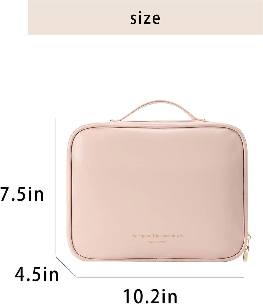 RIGHT AWAY Travel Toiletry Bag for Women,Makeup Bag& Cases, Waterproof Makeup Organizer Cosmetic Bag with Compartments,Portable Make Up Bag for Travel Size Toiletries,Skincare,Brushes Set,Pink