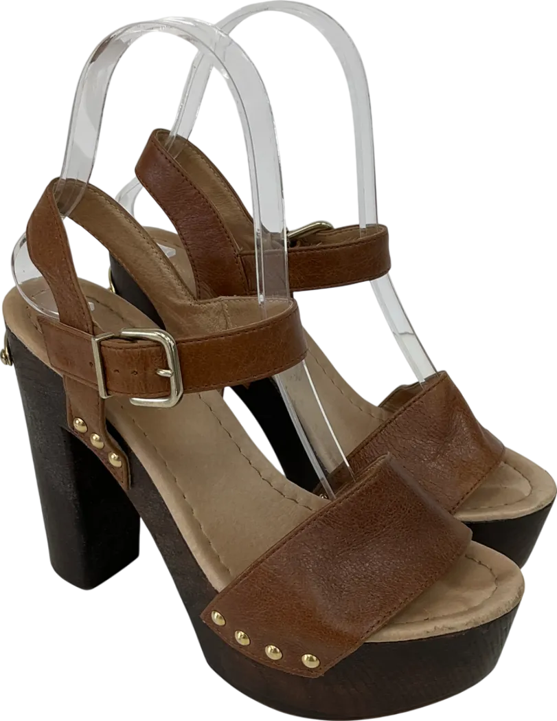 Russell & Bromley Brown Chunky Platform Leather Heeled Sandals UK 3 EU 36 