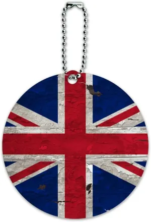 Rustic Distressed United Kingdom British Flag Round Luggage Card Carry-On ID Tag