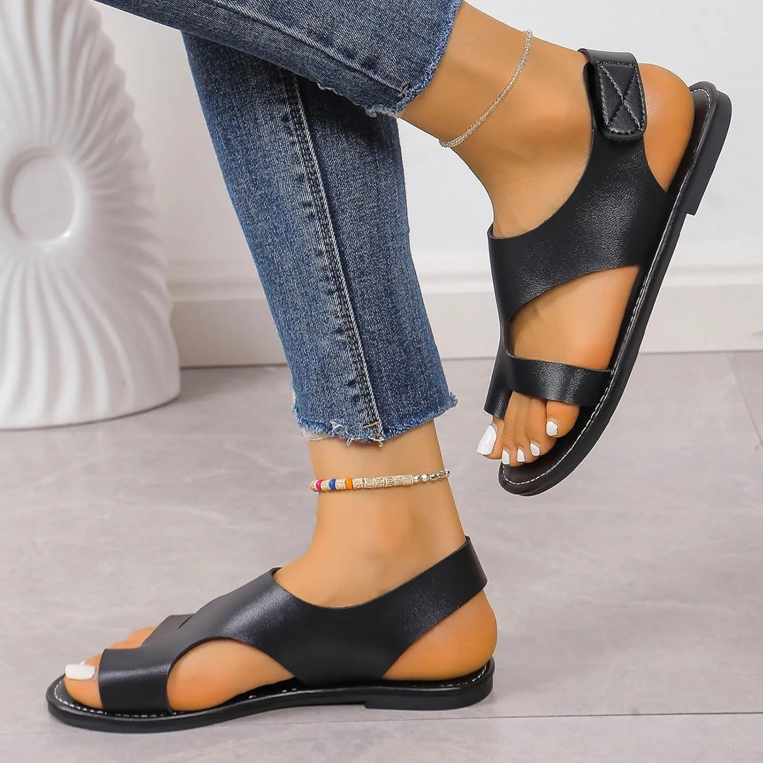 Sandals For Women 2025 Gladiator Sandal Adjustable Back Strap Flats Women's Open Toe Orthopedic Walking Shoes