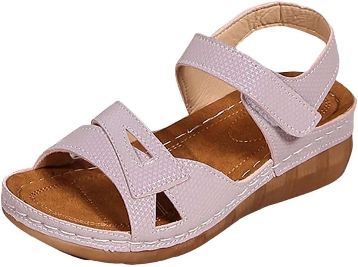 Sandals for Women Orthopedic Shoes Comfortable Dressy Wedge Sandal Walking Casual Platform with Adjustable Hook Loop Anti-Slip Open Toe Slippers Arch Support Orthotic Flatform Wedges Sandals