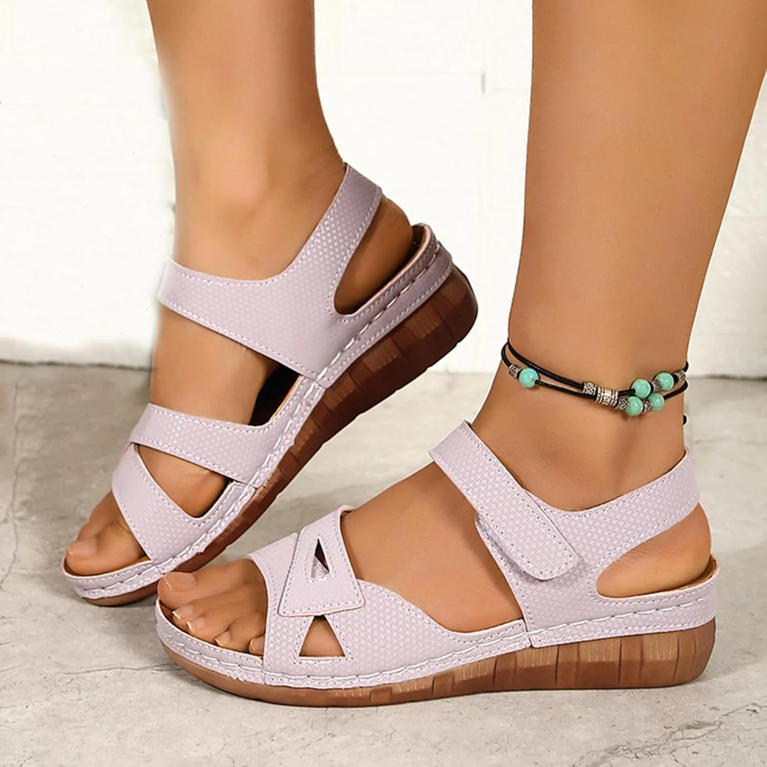 Sandals for Women Orthopedic Shoes Comfortable Dressy Wedge Sandal Walking Casual Platform with Adjustable Hook Loop Anti-Slip Open Toe Slippers Arch Support Orthotic Flatform Wedges Sandals