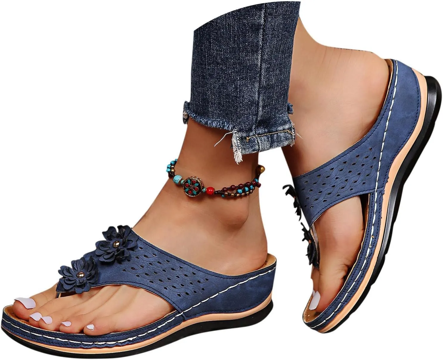 Sandals for Women, Yoga Mat Walking Wedge Thong Sandals with Plantar Fasciitis Arch Support Orthopedic Sandals