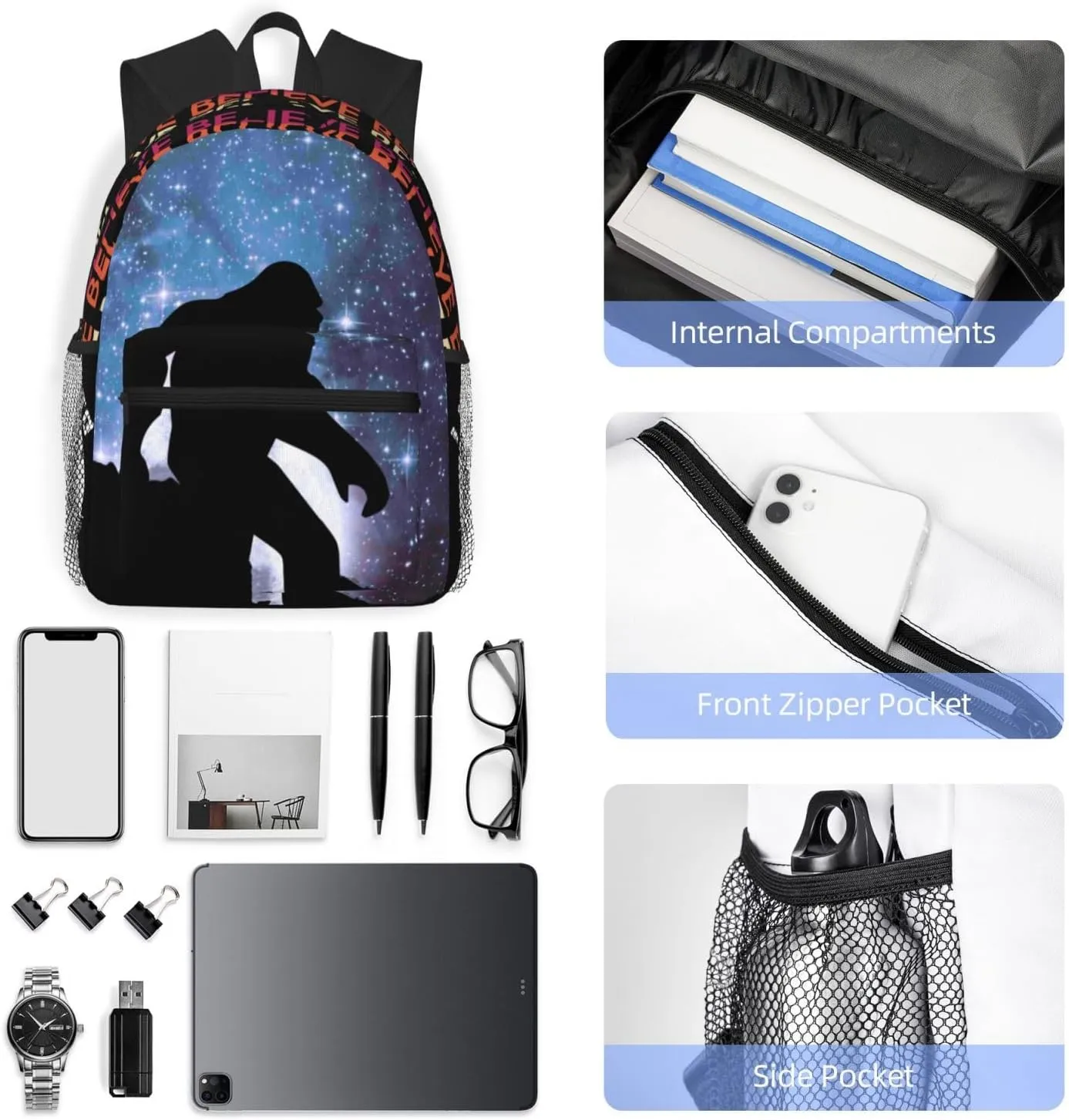 Sasquatch Bigfoot Casual Backpack Travel Backpack Laptop Backpacks Daily Backpack For Women Men