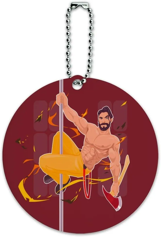 Sexy Fireman Sliding Down Pole with Axe Round Luggage Card Carry-On ID Tag