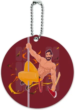 Sexy Fireman Sliding Down Pole with Axe Round Luggage Card Carry-On ID Tag