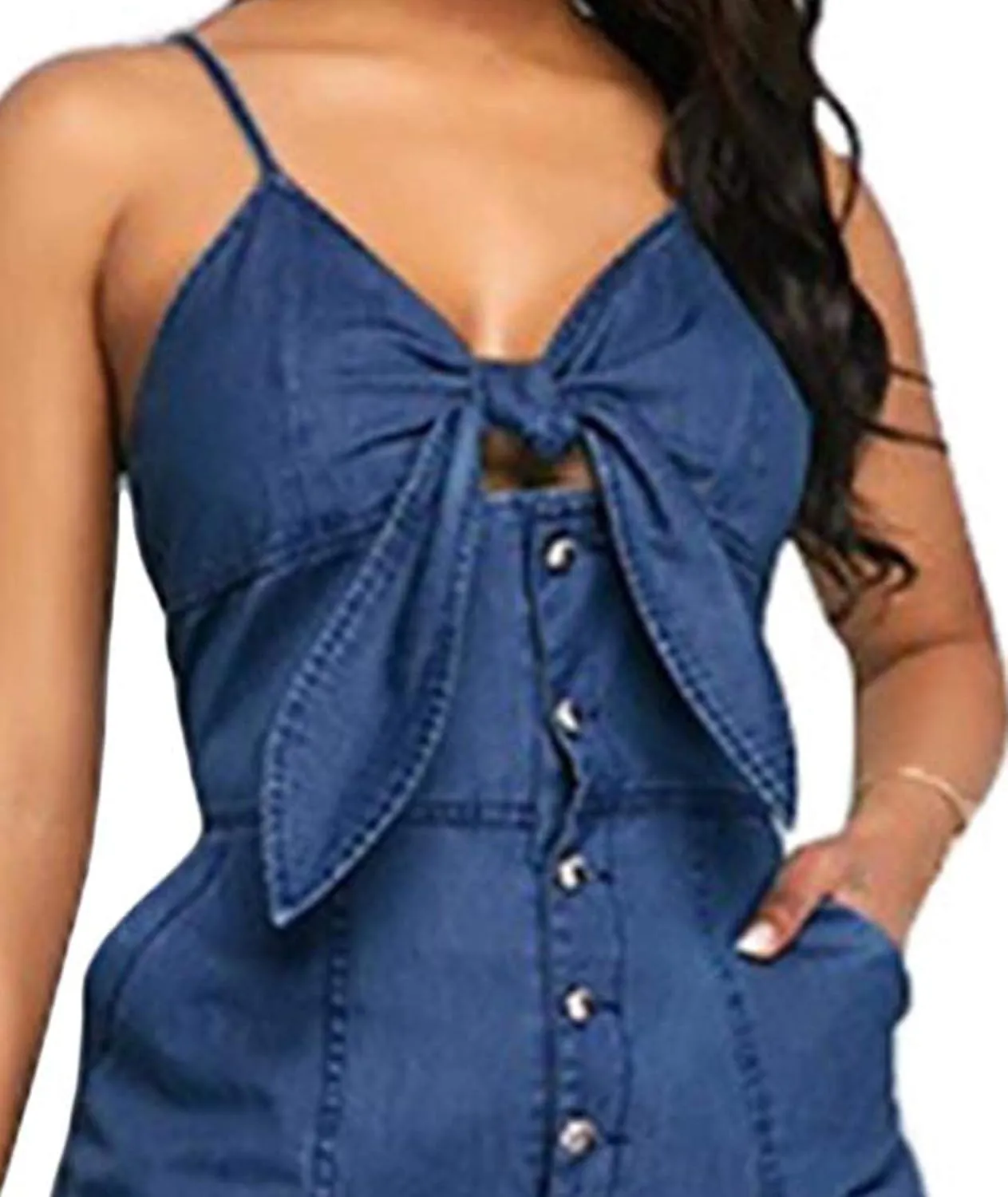 Sexyshine Women's Halter Lace Up Backless Casual Wide Leg Blue Denim Long Jumpsuit Playsuit Rompers With Belt