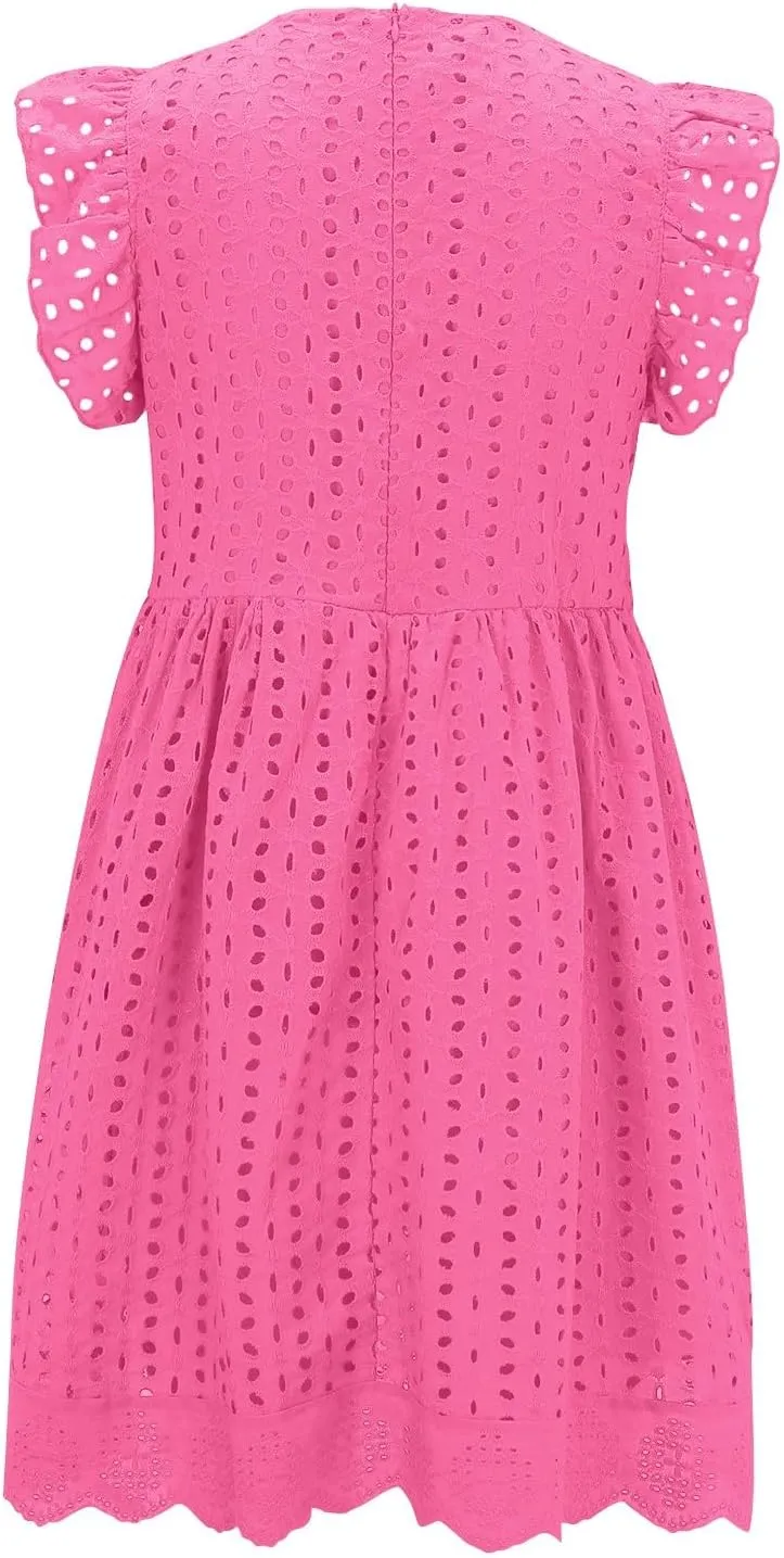 SHAOBGE Sundresses for Women Trendy 2024 Women's Lace Jacquard Cutout Pocket Liner Shorts V Neck Plus Size