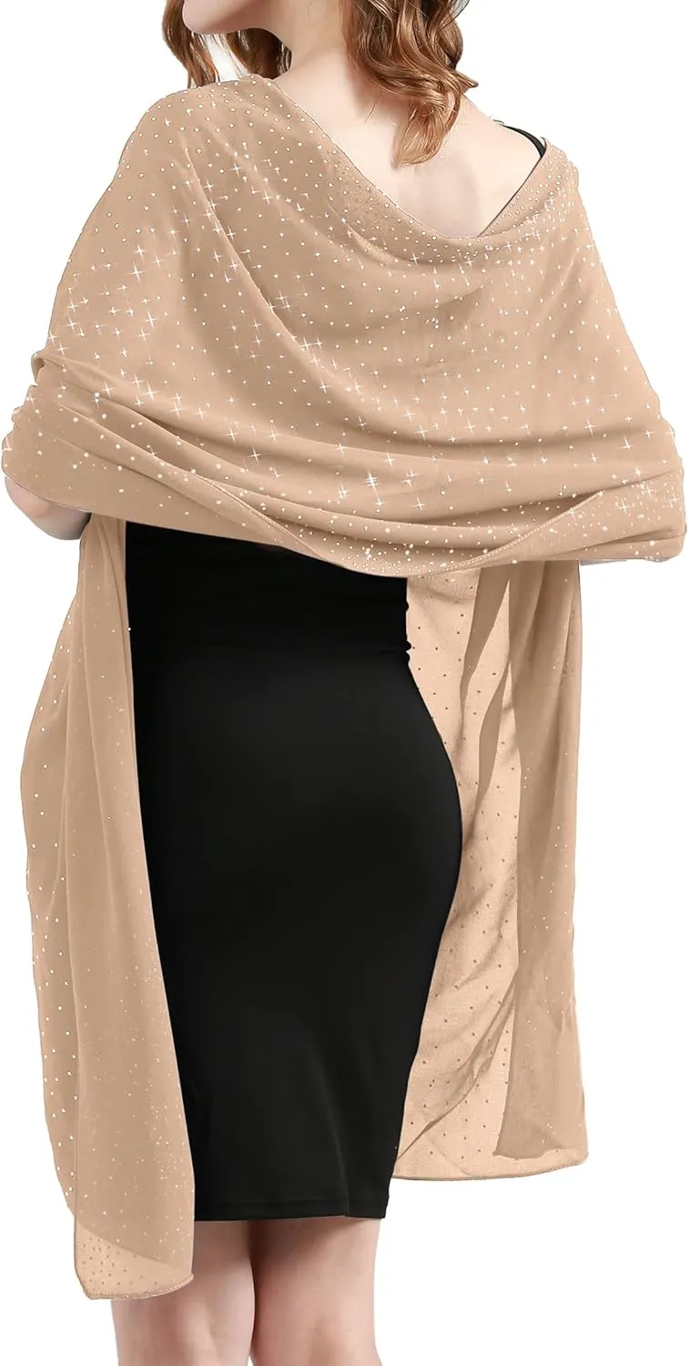 Shine Bright Like a Diamond Chiffon Sparkly Rhinestone Shawls and Wraps for Evening Dresses Weddings