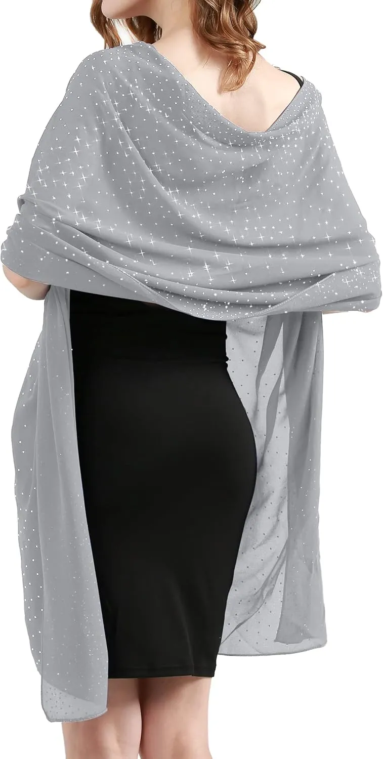 Shine Bright Like a Diamond Chiffon Sparkly Rhinestone Shawls and Wraps for Evening Dresses Weddings