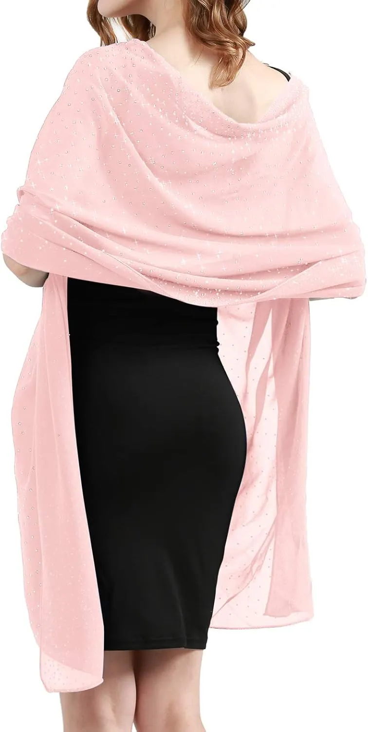 Shine Bright Like a Diamond Chiffon Sparkly Rhinestone Shawls and Wraps for Evening Dresses Weddings