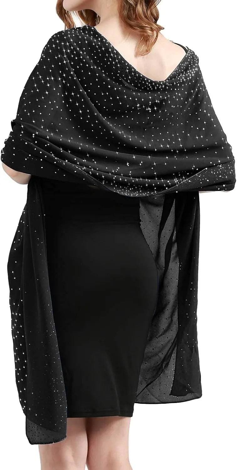 Shine Bright Like a Diamond Chiffon Sparkly Rhinestone Shawls and Wraps for Evening Dresses Weddings