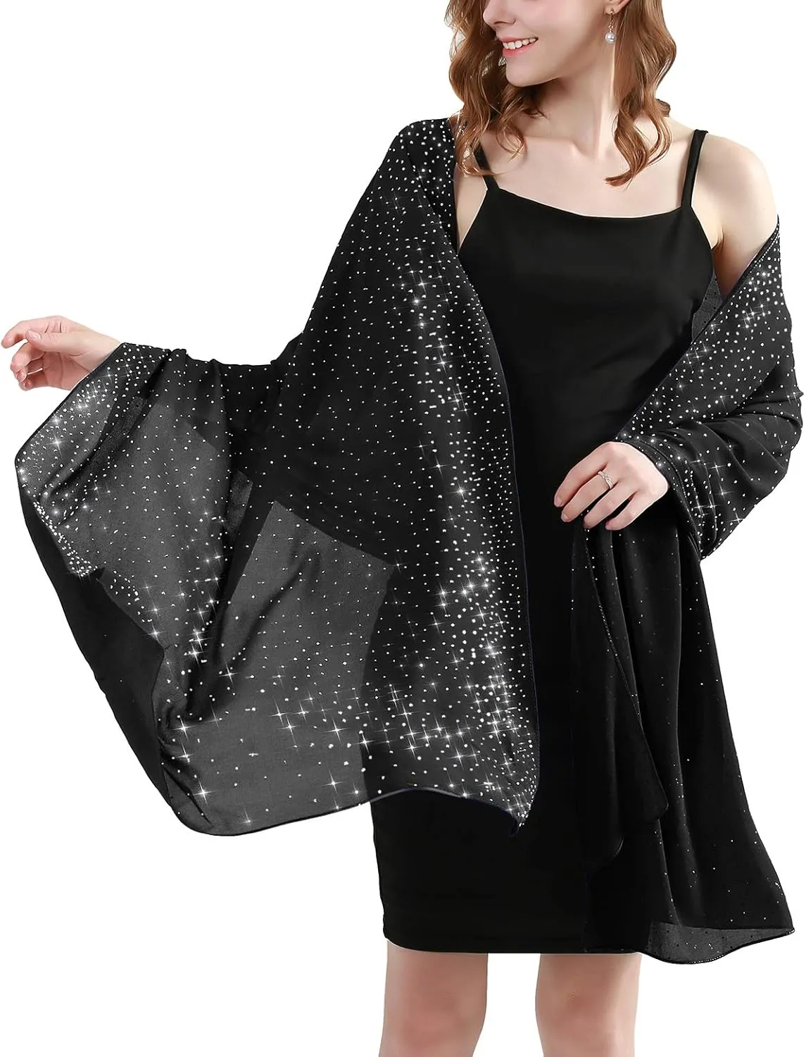 Shine Bright Like a Diamond Chiffon Sparkly Rhinestone Shawls and Wraps for Evening Dresses Weddings