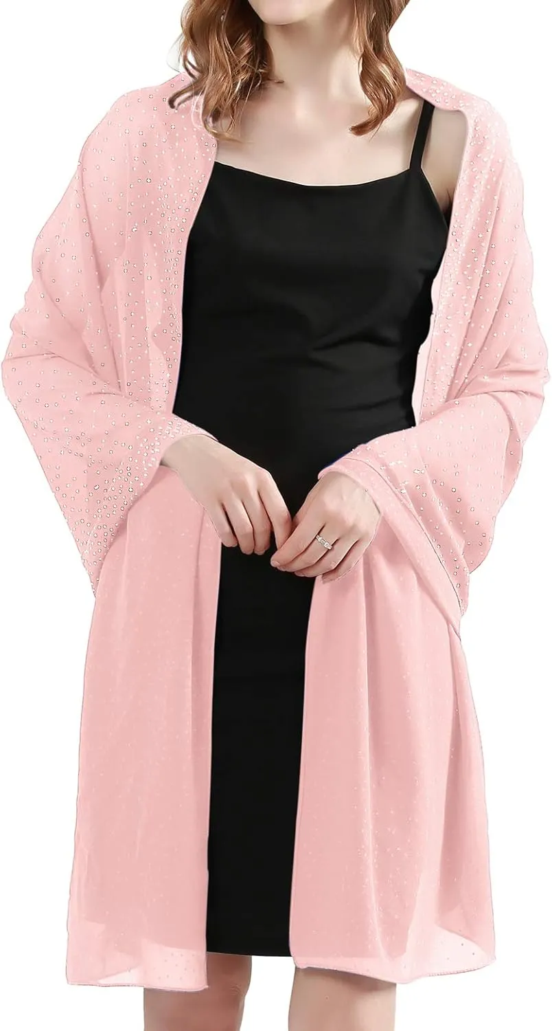 Shine Bright Like a Diamond Chiffon Sparkly Rhinestone Shawls and Wraps for Evening Dresses Weddings