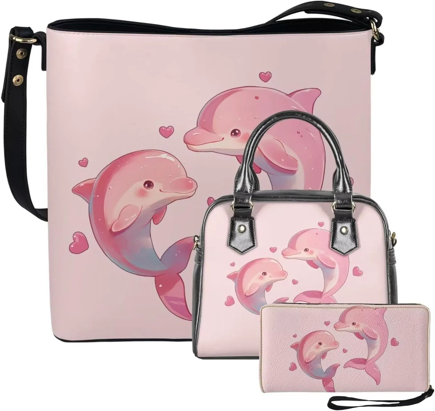 Shoulder Bag Tote Purse Saddle Bags with Handle Leather Wallet 3 Piece