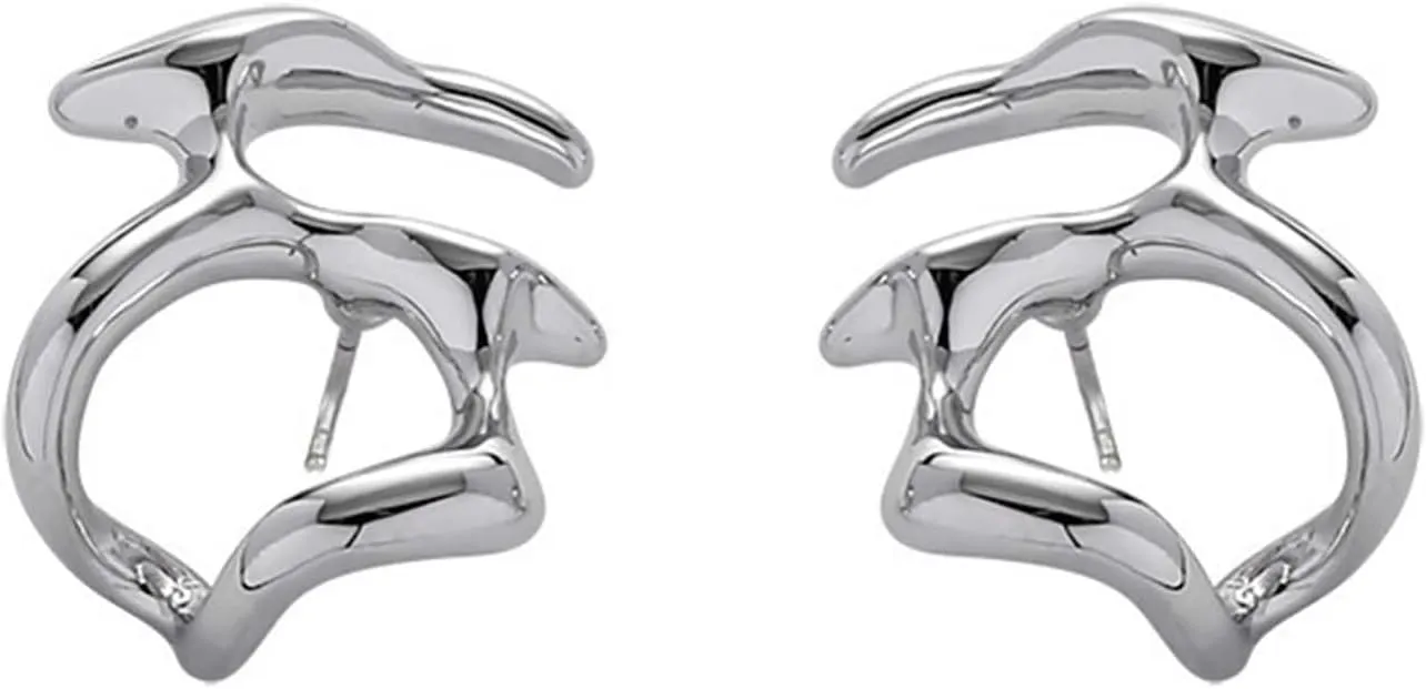 Silver Statement Earrings Irregular Earrings for Women Minimalist Irregular Earrings Hollow Earrings Irregular Stud Earrings Elegant Statement Jewelry Gifts for Girls
