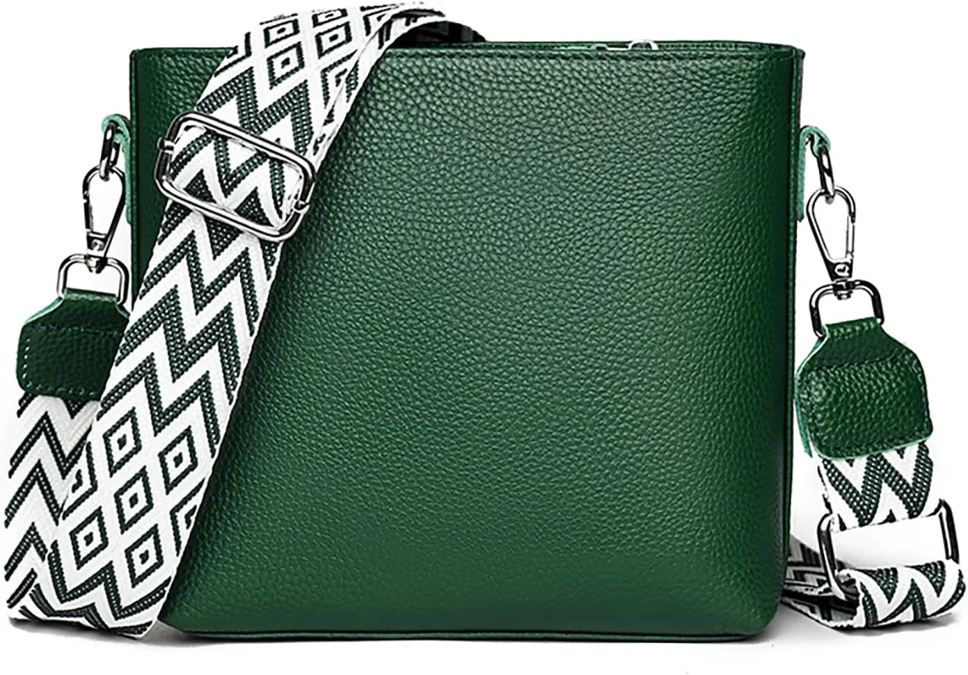 Simple Fashion Bucket Handbag For Women Real Genuine Leather Crossbody Shoulder Bags With Geometric Pattern Strap