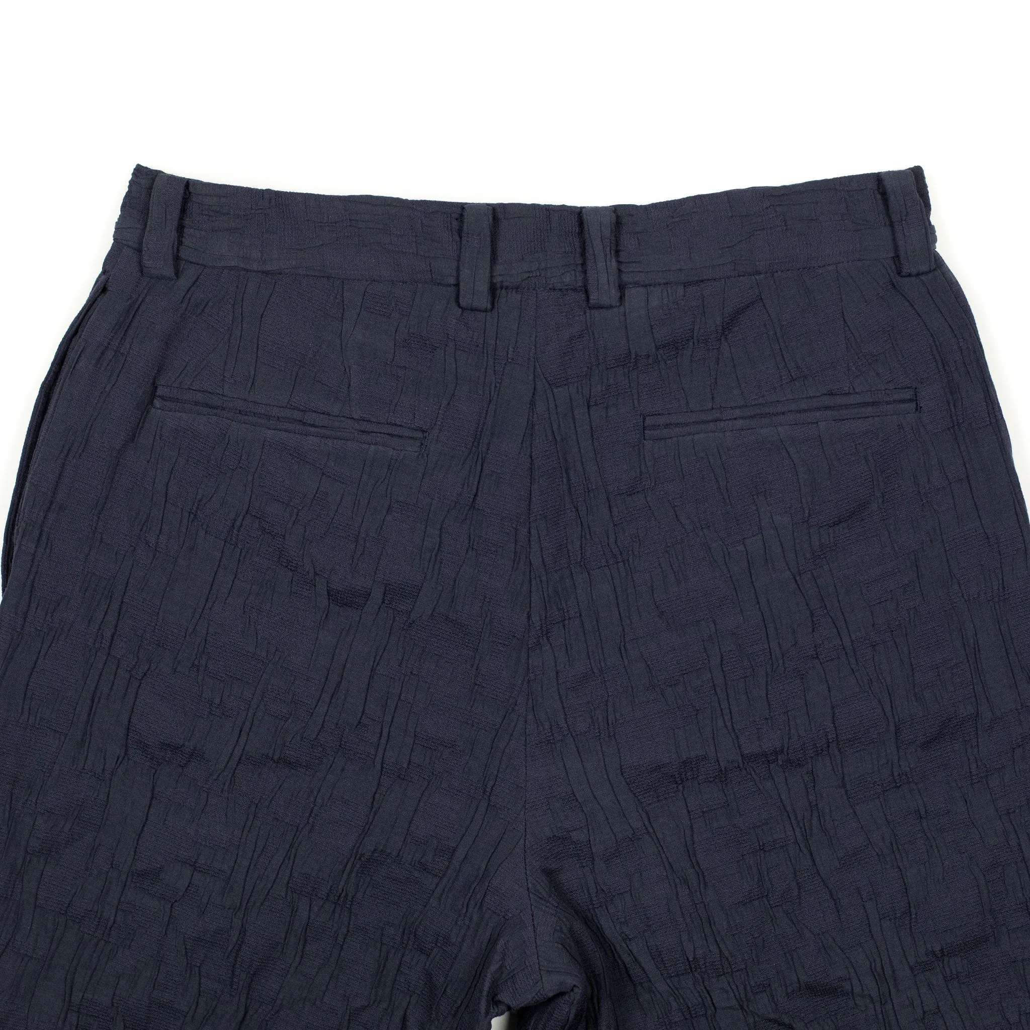 Single-pleat floating jacquard indigo cotton pants