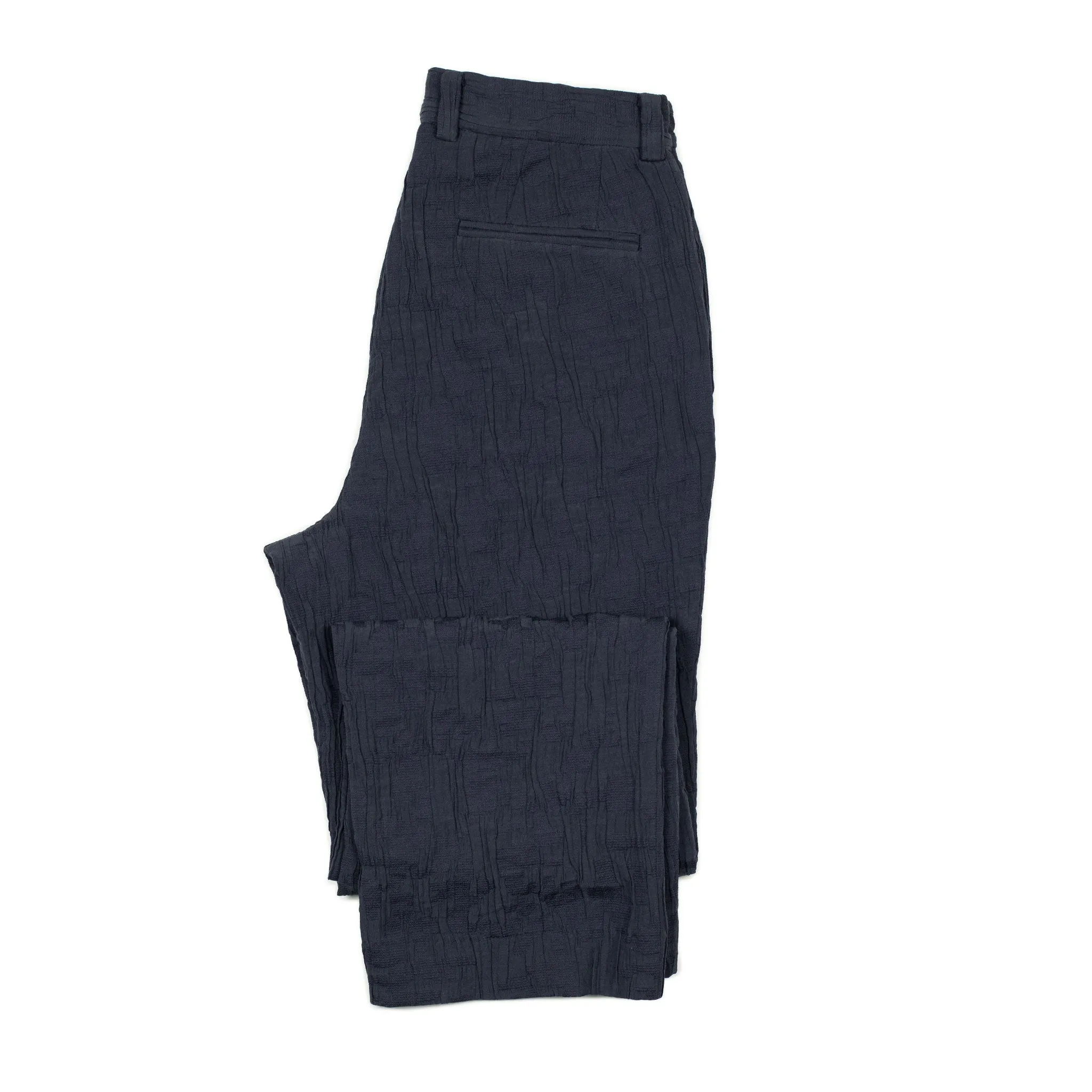 Single-pleat floating jacquard indigo cotton pants