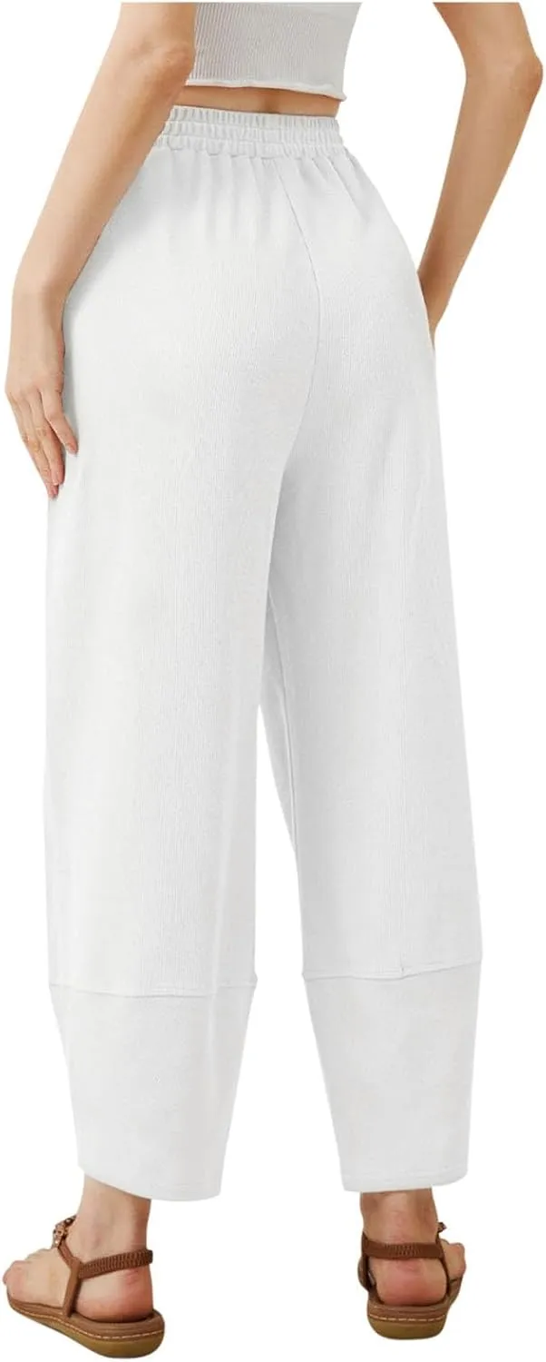 Sinzelimin Womens Harem Pants Fashion Solid Color Elastic Waist Loose Comfy Casual Bootcut Wide Leg Sweatpant with Pockets