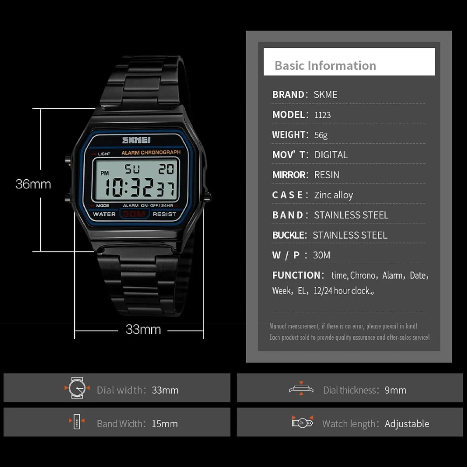 SKMEI Men's Digital Watch with Waterproof Classic Fashion Business Stainless Steel Sports Watch