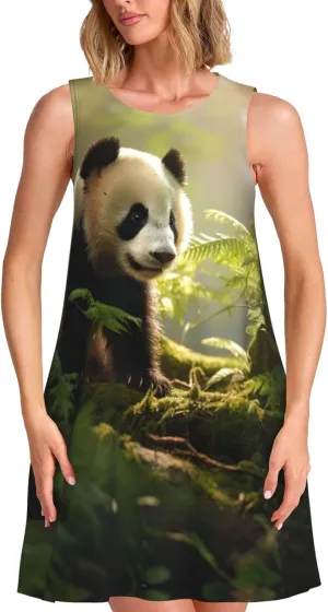 Small Panda Womens Summer Sleeveless Casual Dress, Swing Beach Sundress Knee Length with Pockets