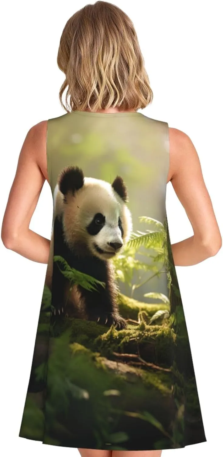 Small Panda Womens Summer Sleeveless Casual Dress, Swing Beach Sundress Knee Length with Pockets