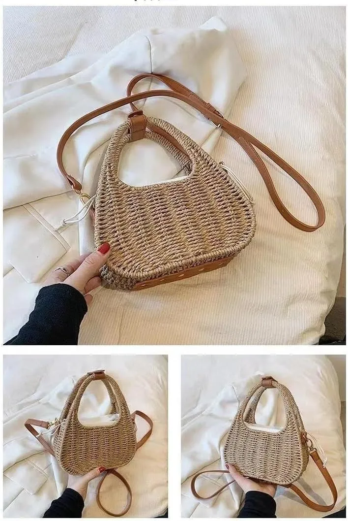 Small Straw Purses for Women Woven Handbags Handmade Straw Crossbody Beach Bag Square Boho Clutch Bag