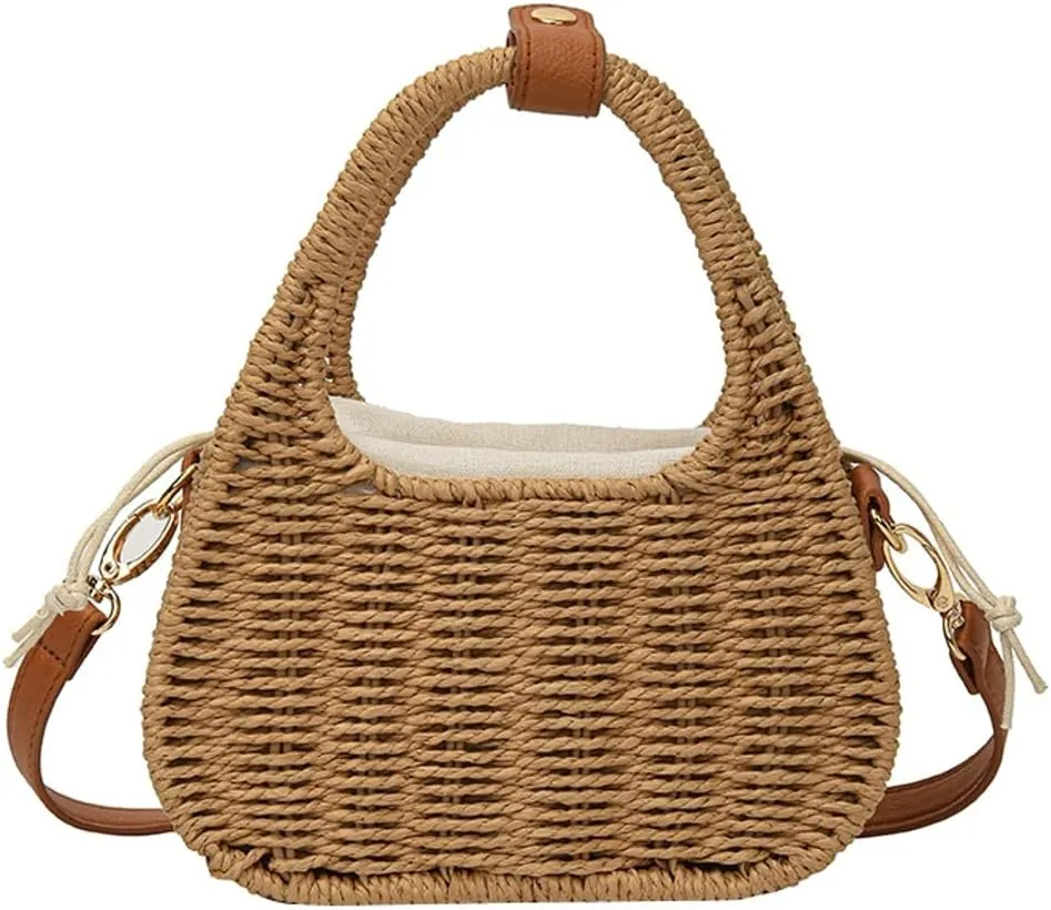 Small Straw Purses for Women Woven Handbags Handmade Straw Crossbody Beach Bag Square Boho Clutch Bag