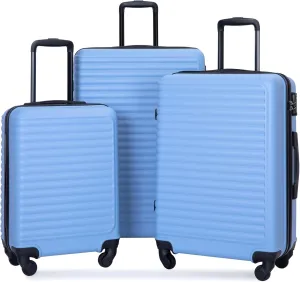 Spacious and Lightweight 3-Piece Luggage Set with Spinner Wheels, Adjustable Handle, Light Blue